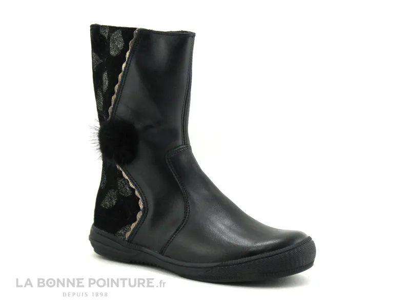 Achat chaussures Bopy Enfant Botte et Bottillon, vente Bopy surielle noir - bottines fille velours et cuir et zip