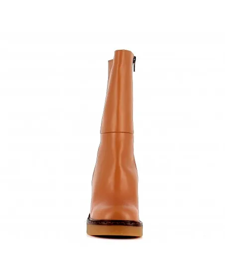 BOTTINE STELLA CUIR CAMEL TALON GOMME