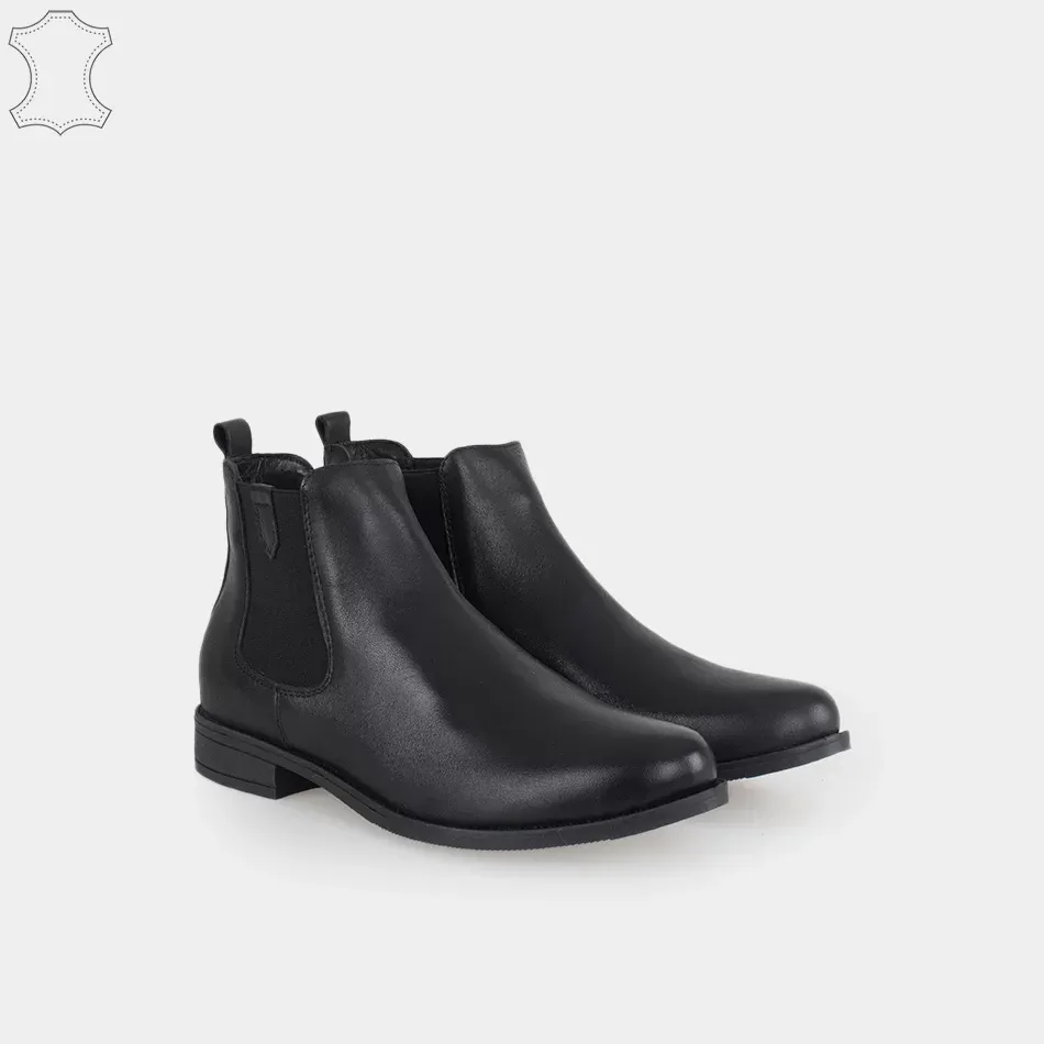 Bottines Chelsea femmes plates en cuir,  Noir