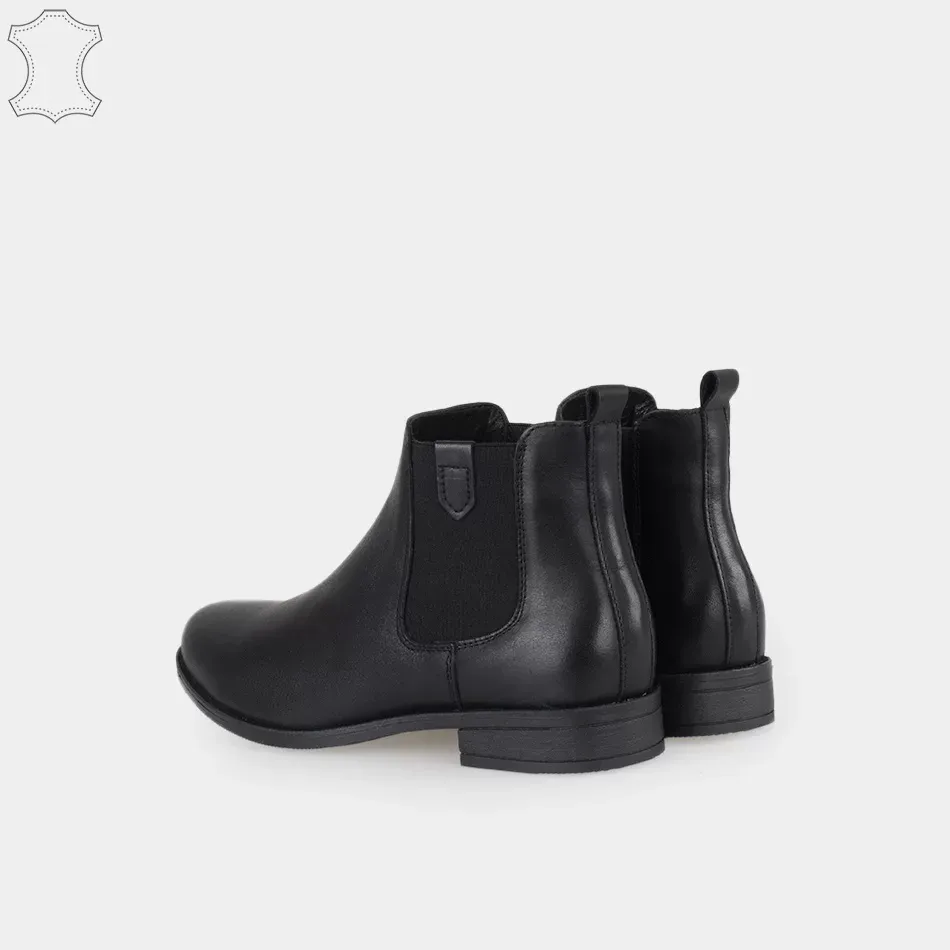 Bottines Chelsea femmes plates en cuir,  Noir