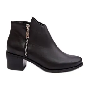 Bottines femme en cuir à tige basse sur talon haut avec fermetures éclair, Noir Annaja le noir