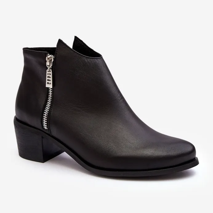 Bottines femme en cuir à tige basse sur talon haut avec fermetures éclair, Noir Annaja le noir