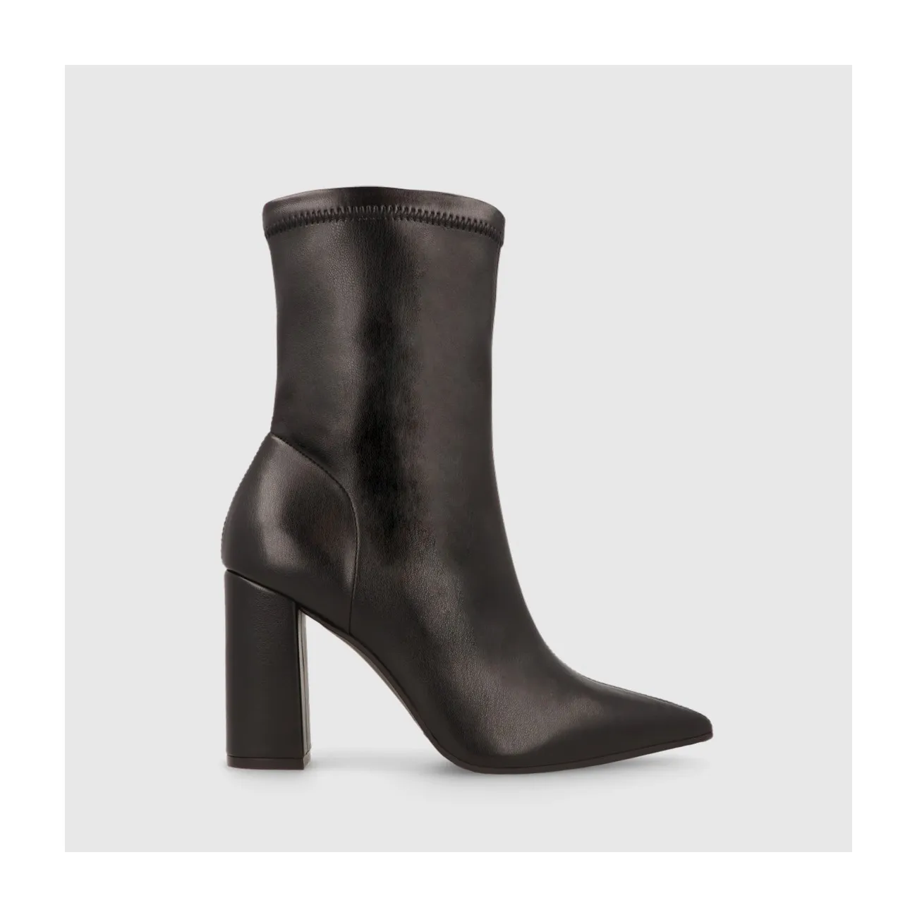 Bottines noires effet cuir élastique pour femme avec détail de surpiqûres sur le devant | Chaussures femme LODI en ligne.