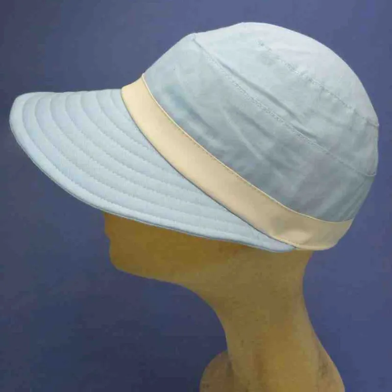 Casquette large visière en lin et coton, bleue | Casquette pour femme