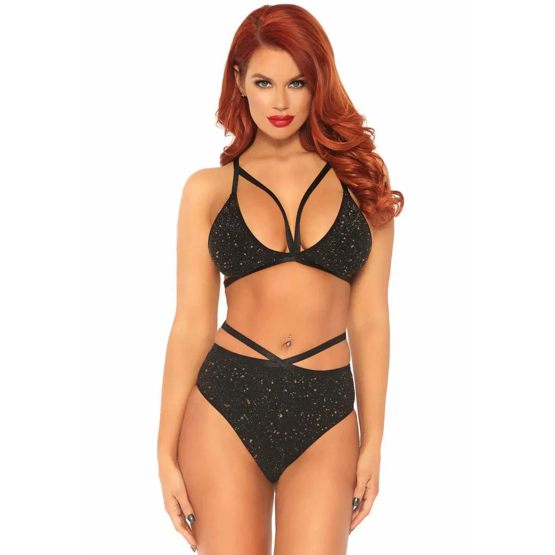 Ensemble 2 pièces soutien-gorge à lanières et slip brésilien Leg Avenue noir | 3 Suisses