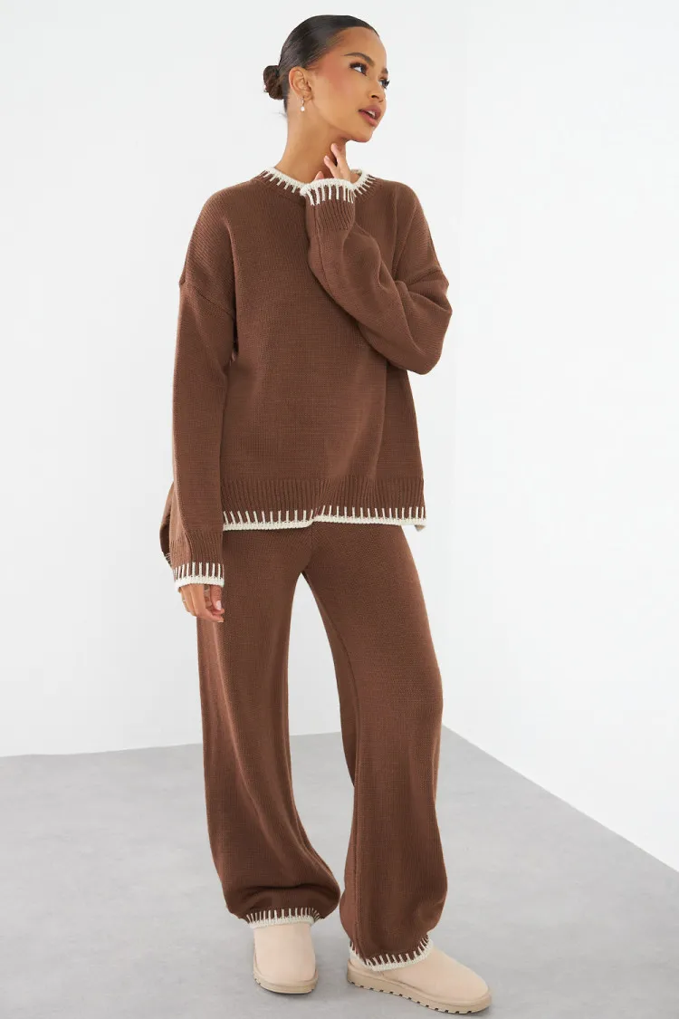 Ensemble 2 pièces pull + pantalon marron