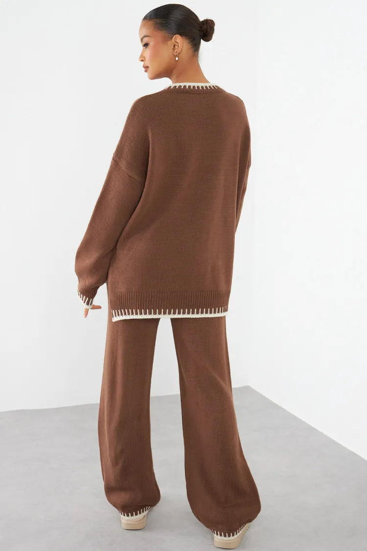 Ensemble 2 pièces pull + pantalon marron