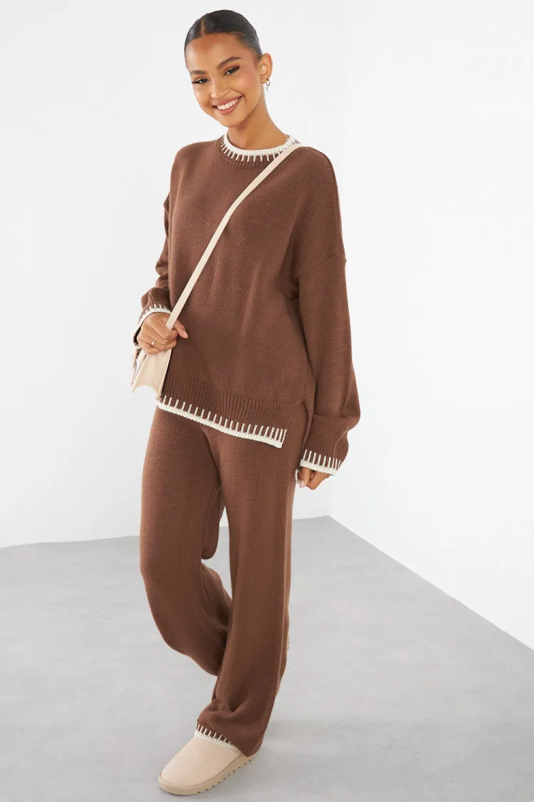 Ensemble 2 pièces pull + pantalon marron