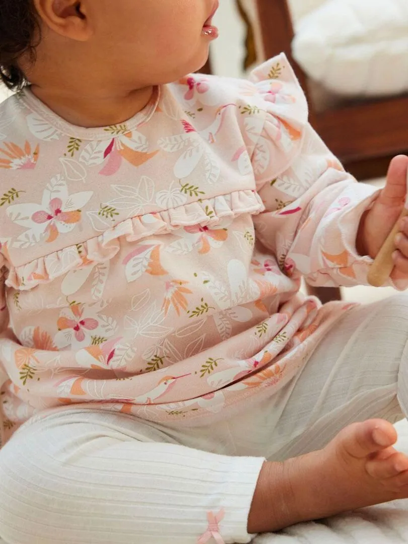 Ensemble bébé robe en molleton et legging Kalaoupe - Rose