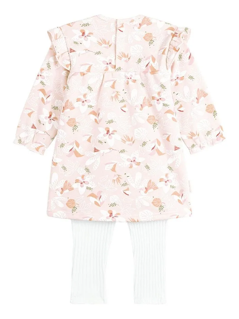 Ensemble bébé robe en molleton et legging Kalaoupe - Rose