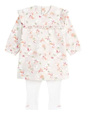 Ensemble bébé robe en molleton et legging Kalaoupe - Rose