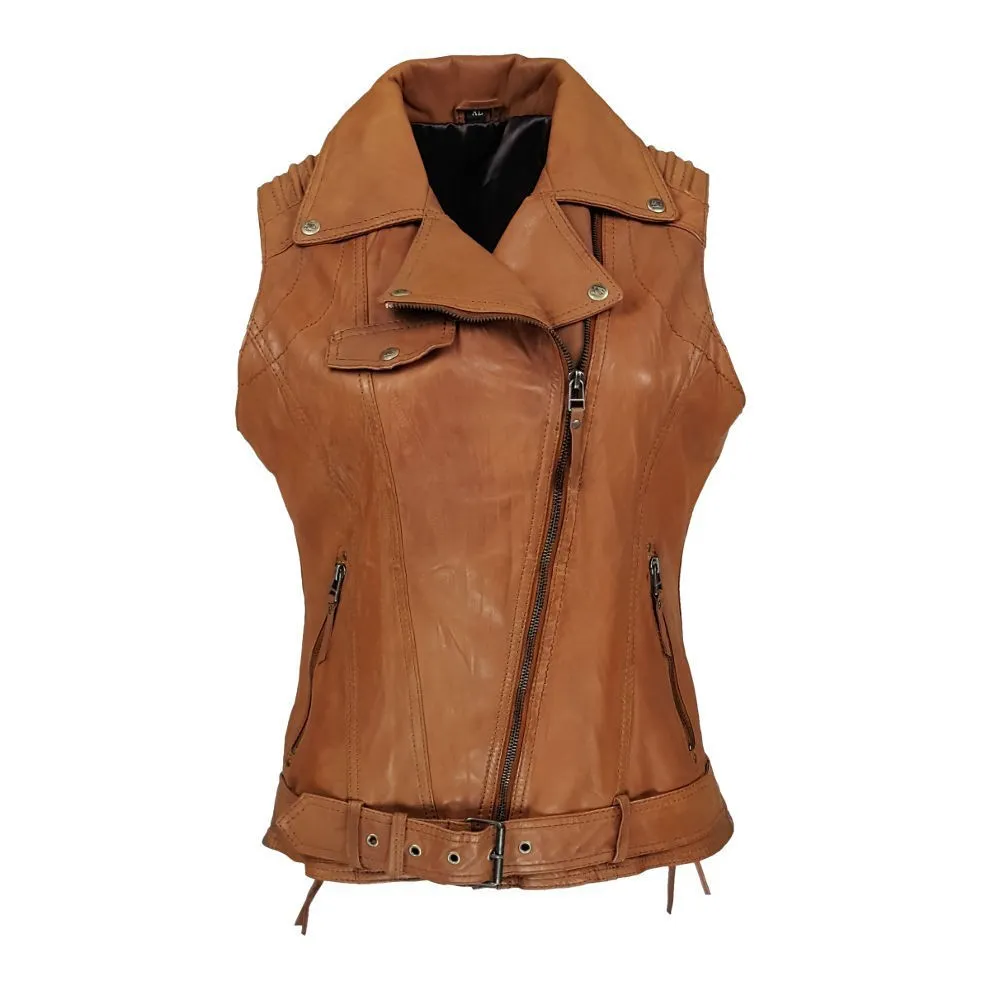 gilet cuir femme camel