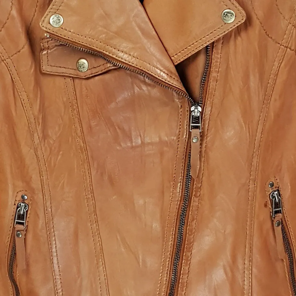 gilet cuir femme camel