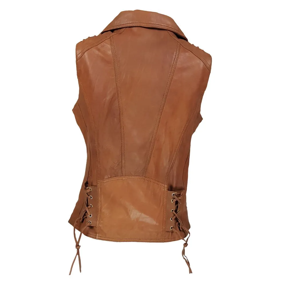 gilet cuir femme camel