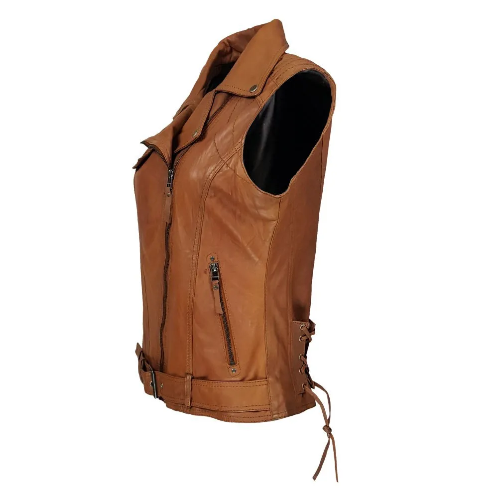 gilet cuir femme camel