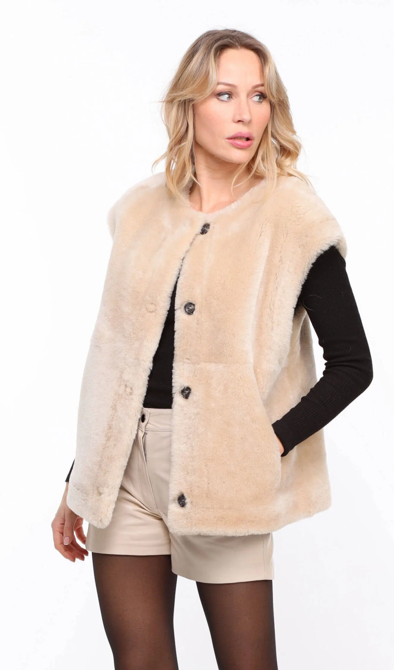 Gilet mouton femme beige