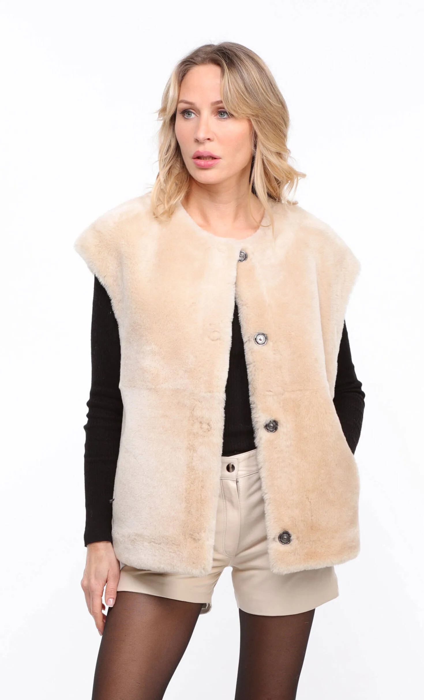 Gilet mouton femme beige