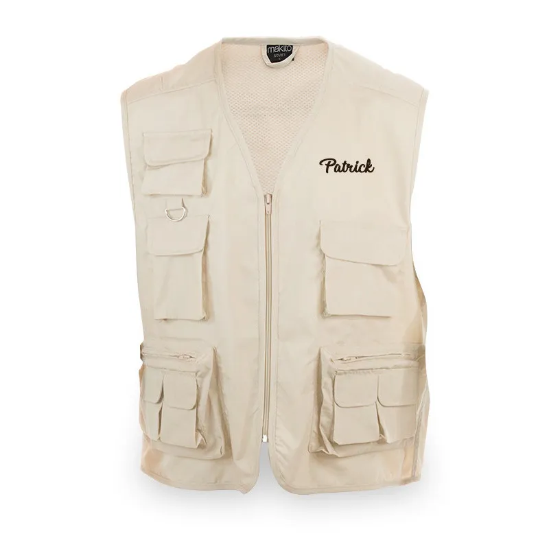 Gilet multipoches beige personnalisé au prénom