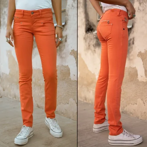 Jean Freeman T Porter  Alexa Slim Magic Color orange pour femme