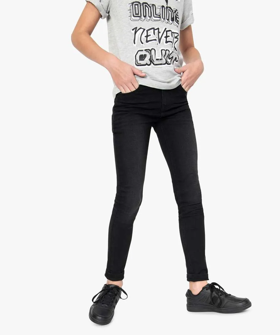 jean garcon ultra skinny stretch avec plis aux hanches noir jeans