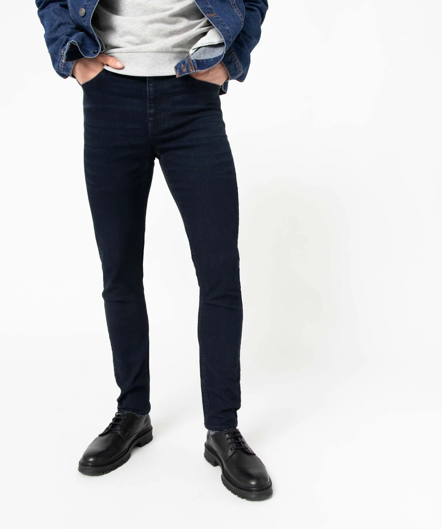 jean homme skinny taille haute en coton stretch bleu jeans