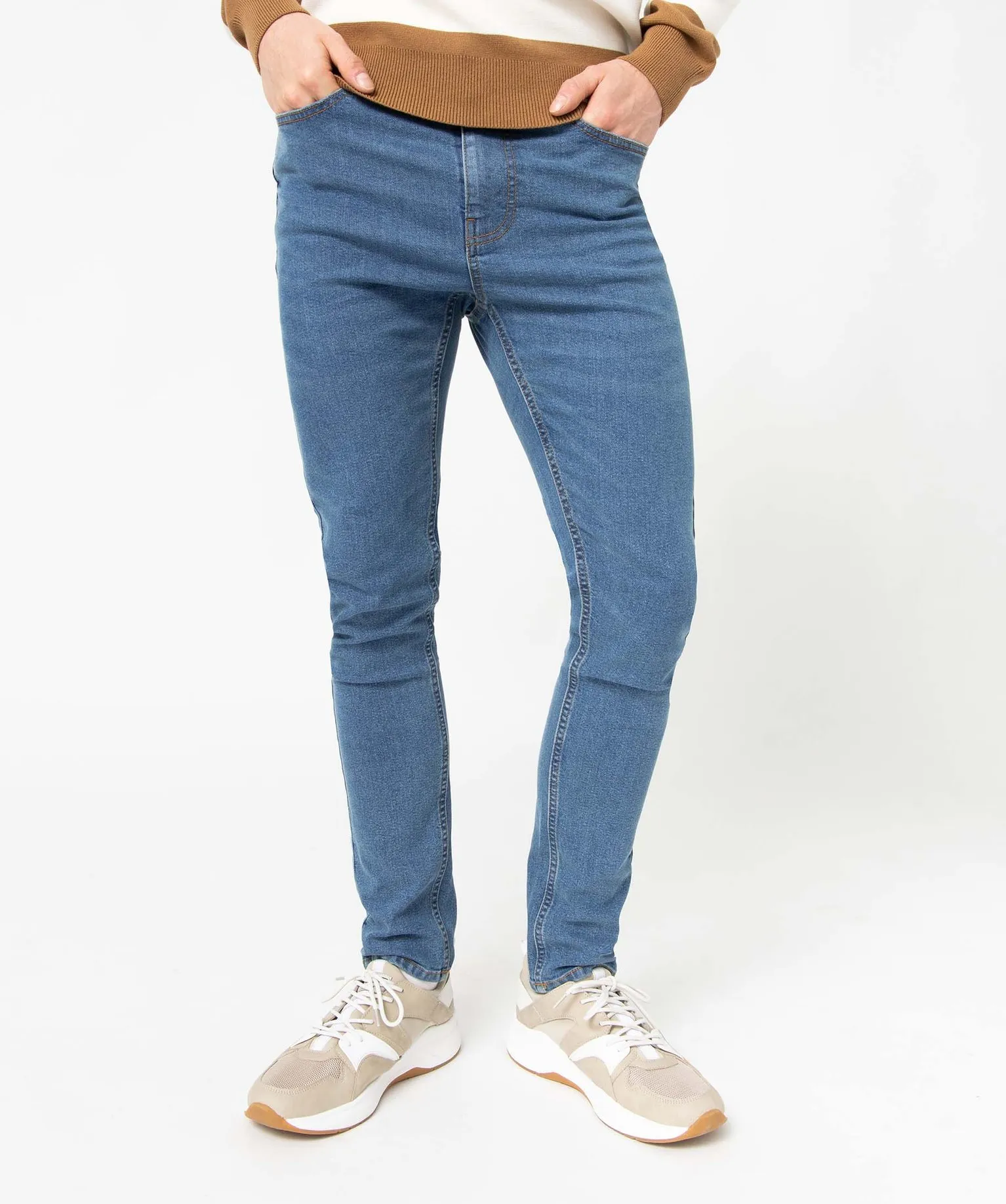 jean homme skinny taille haute en coton stretch gris jeans skinny