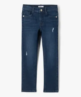 jean skinny extensible avec marques dusure garcon bleu jeans