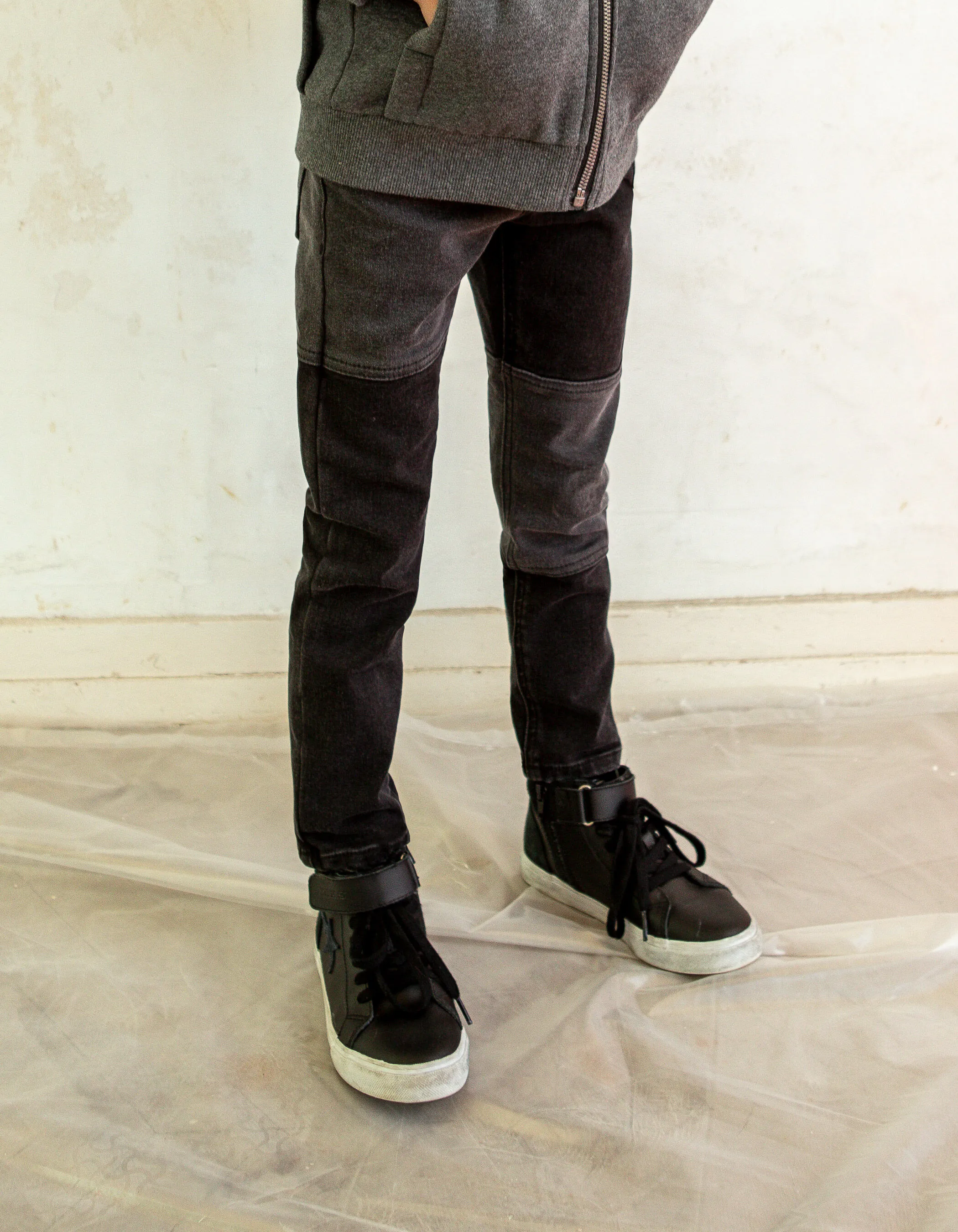 Jean slim noir esprit patchwork garçon 