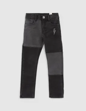 Jean slim noir esprit patchwork garçon 