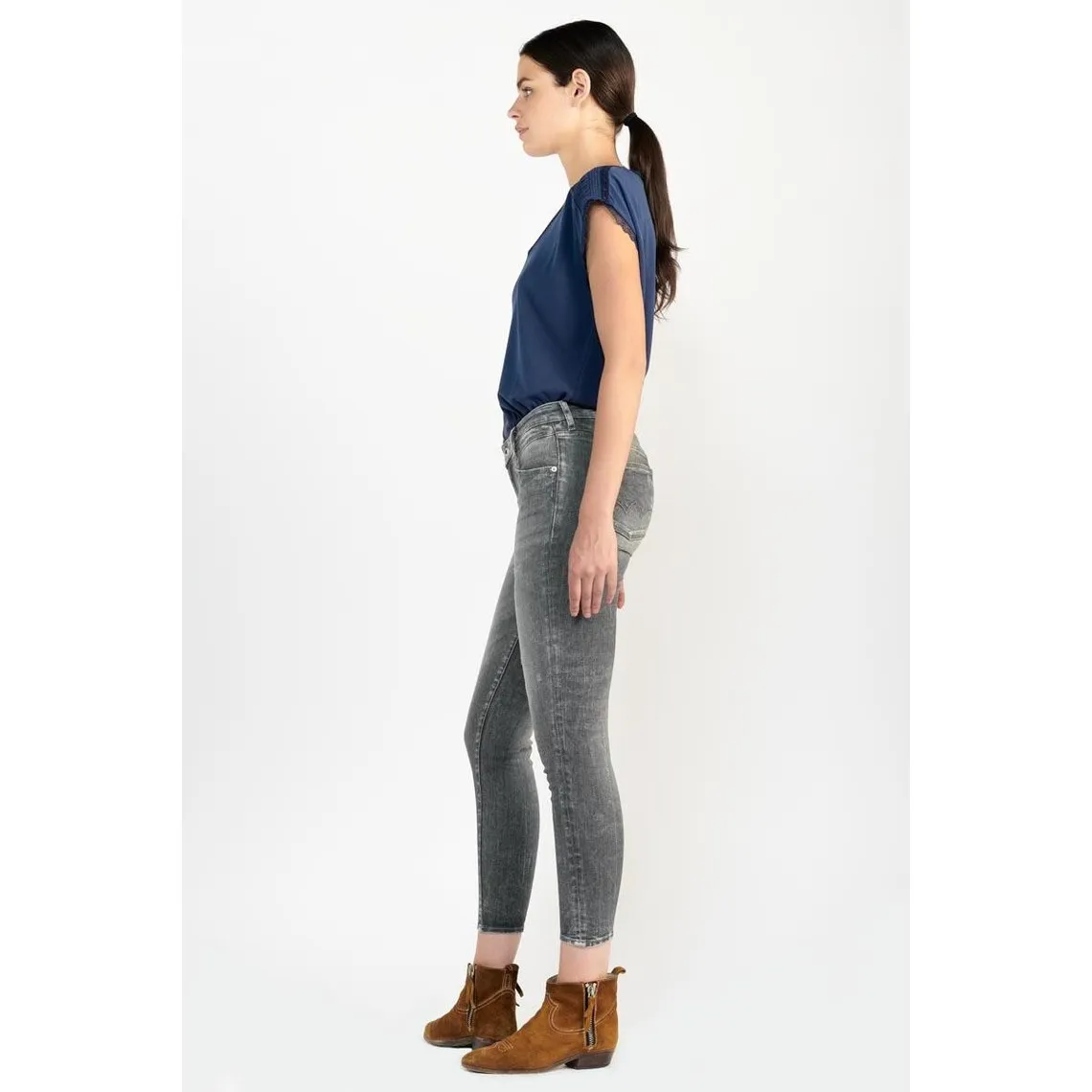 Jeans Linz power skinny 7/8ème destroy gris N°2 en coton | 3 Suisses