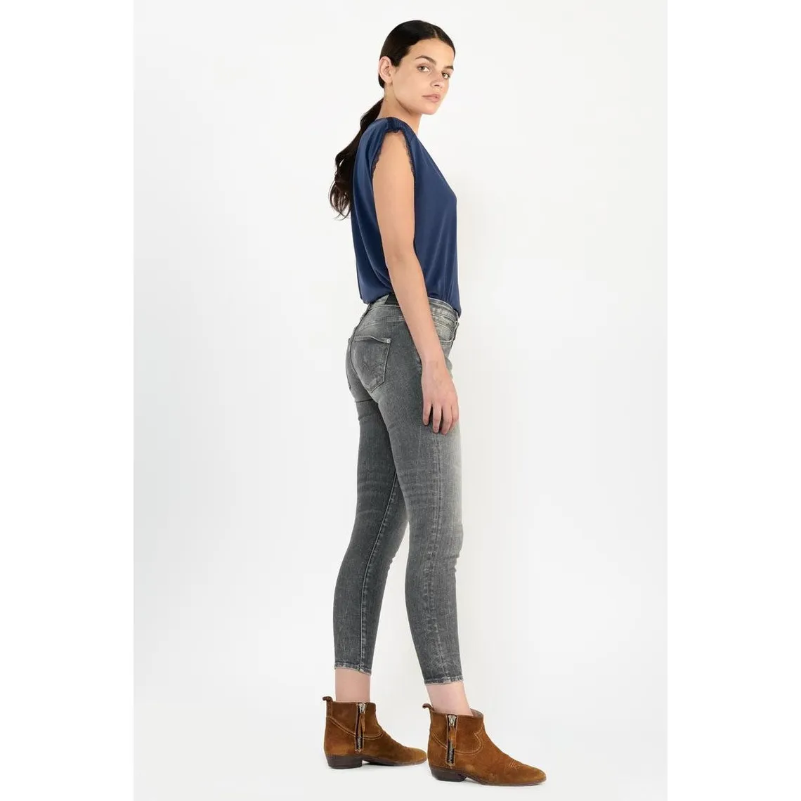 Jeans Linz power skinny 7/8ème destroy gris N°2 en coton | 3 Suisses