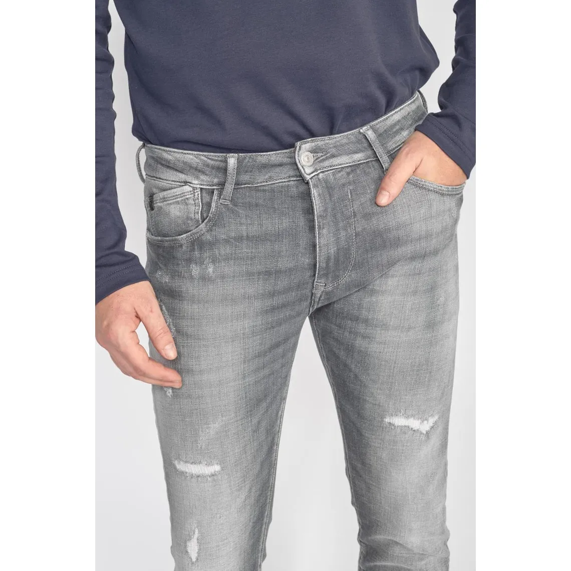 Jeans Power skinny 7/8ème  destroy gris N°3 en coton | 3 Suisses