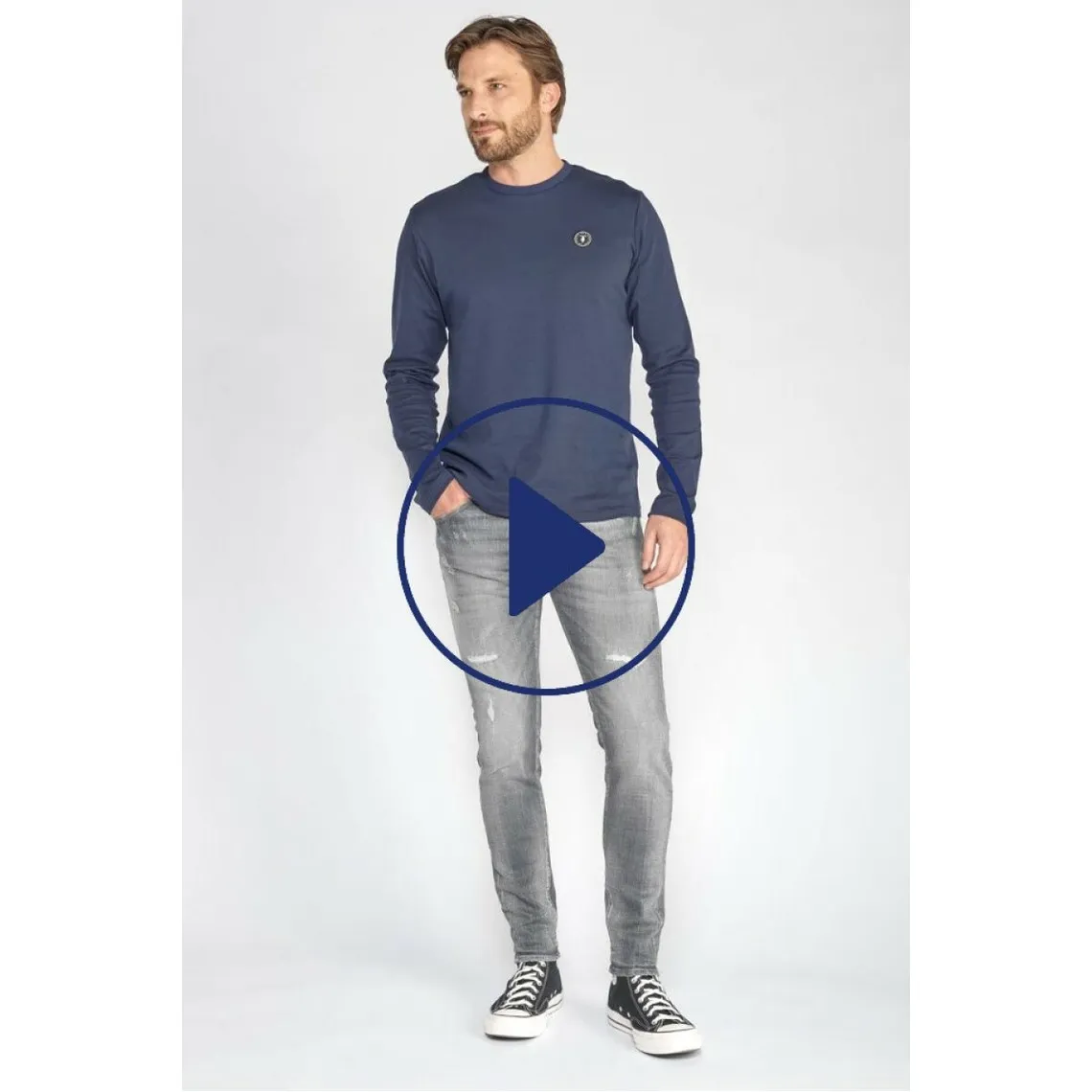 Jeans Power skinny 7/8ème  destroy gris N°3 en coton Le Temps des Cerises - Jean Homme sur MenCorner