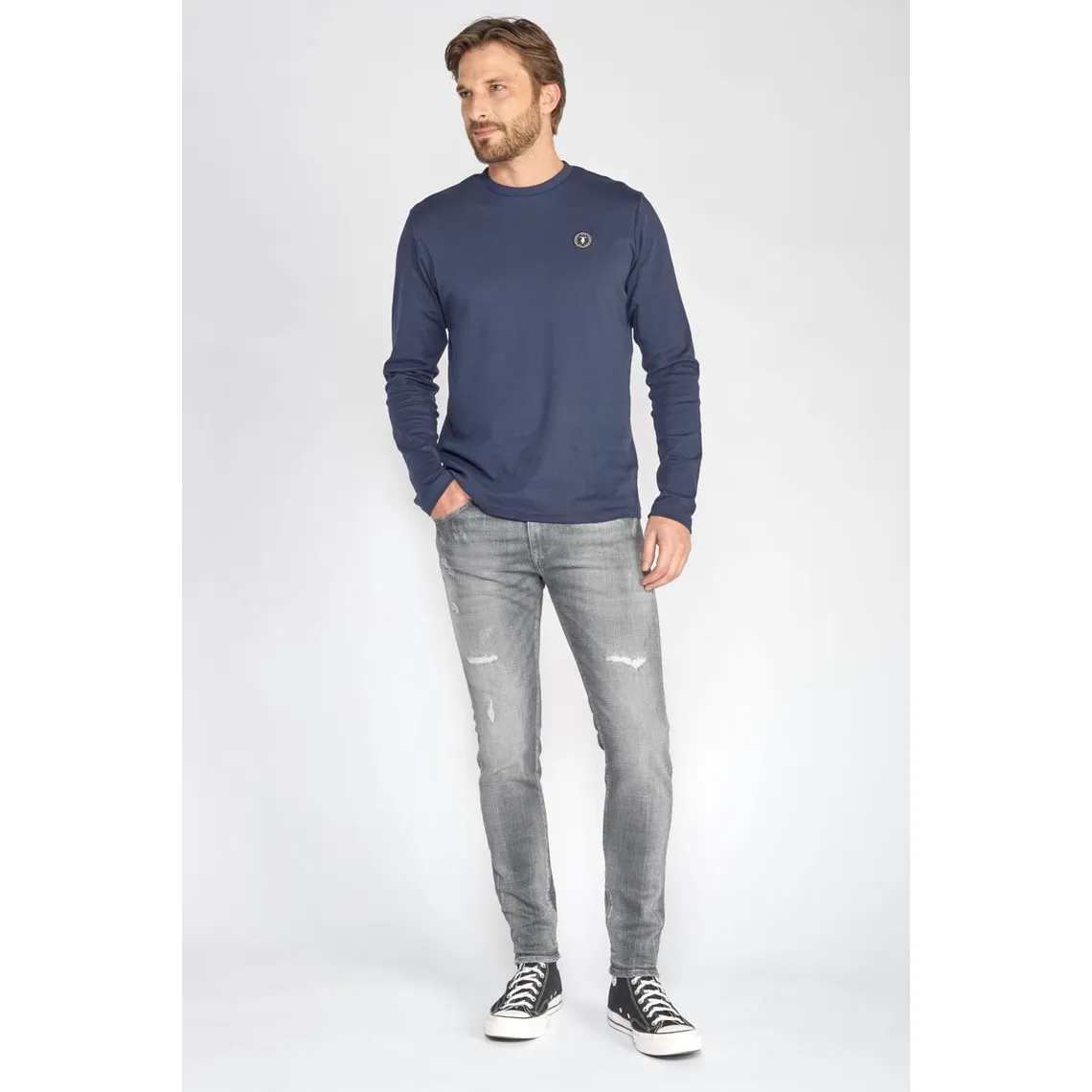 Jeans Power skinny 7/8ème  destroy gris N°3 en coton Le Temps des Cerises - Jean Homme sur MenCorner