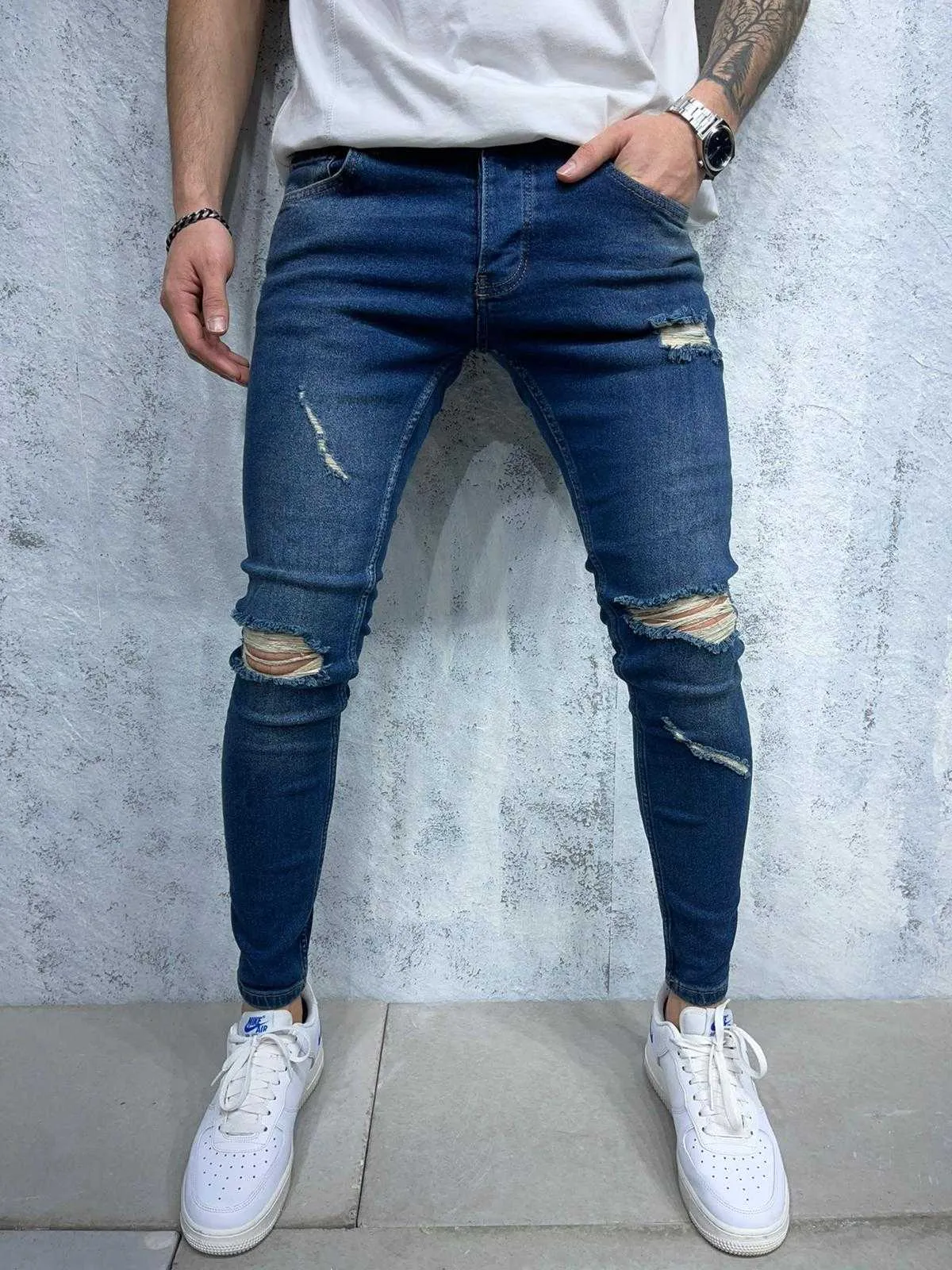 Jeans skinny bleu destroy homme | Mode Urbaine