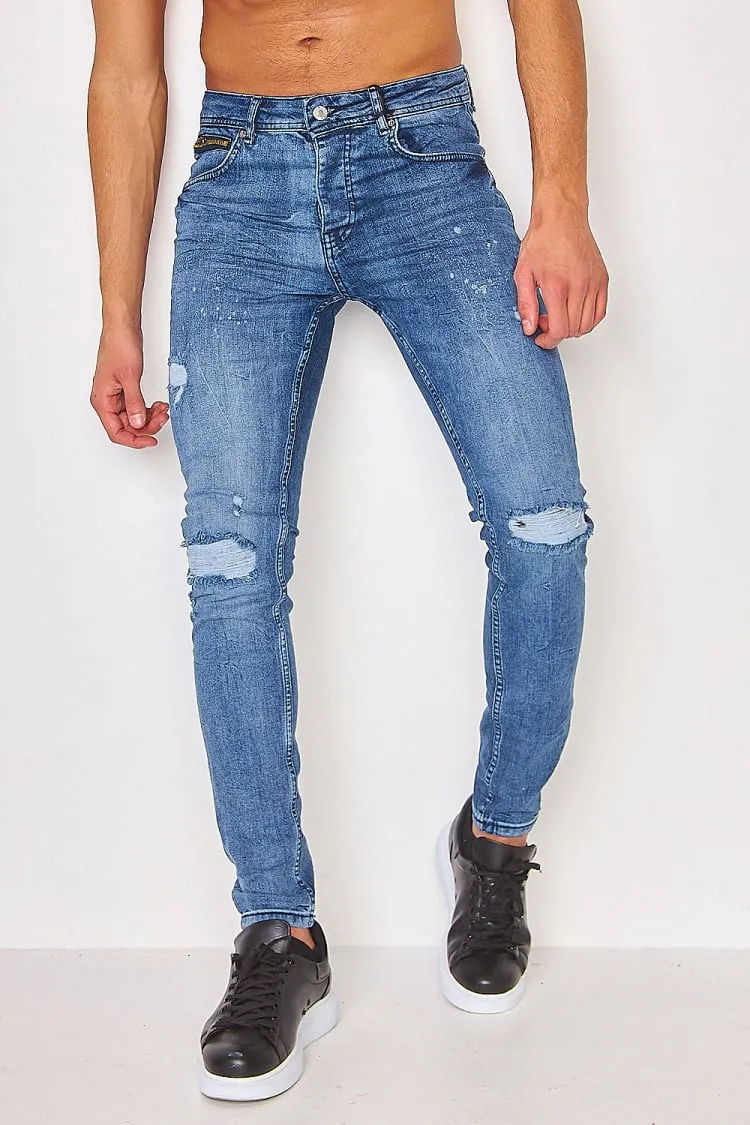 Jeans skinny bleu déchiré et griffé / Project X - TP21029