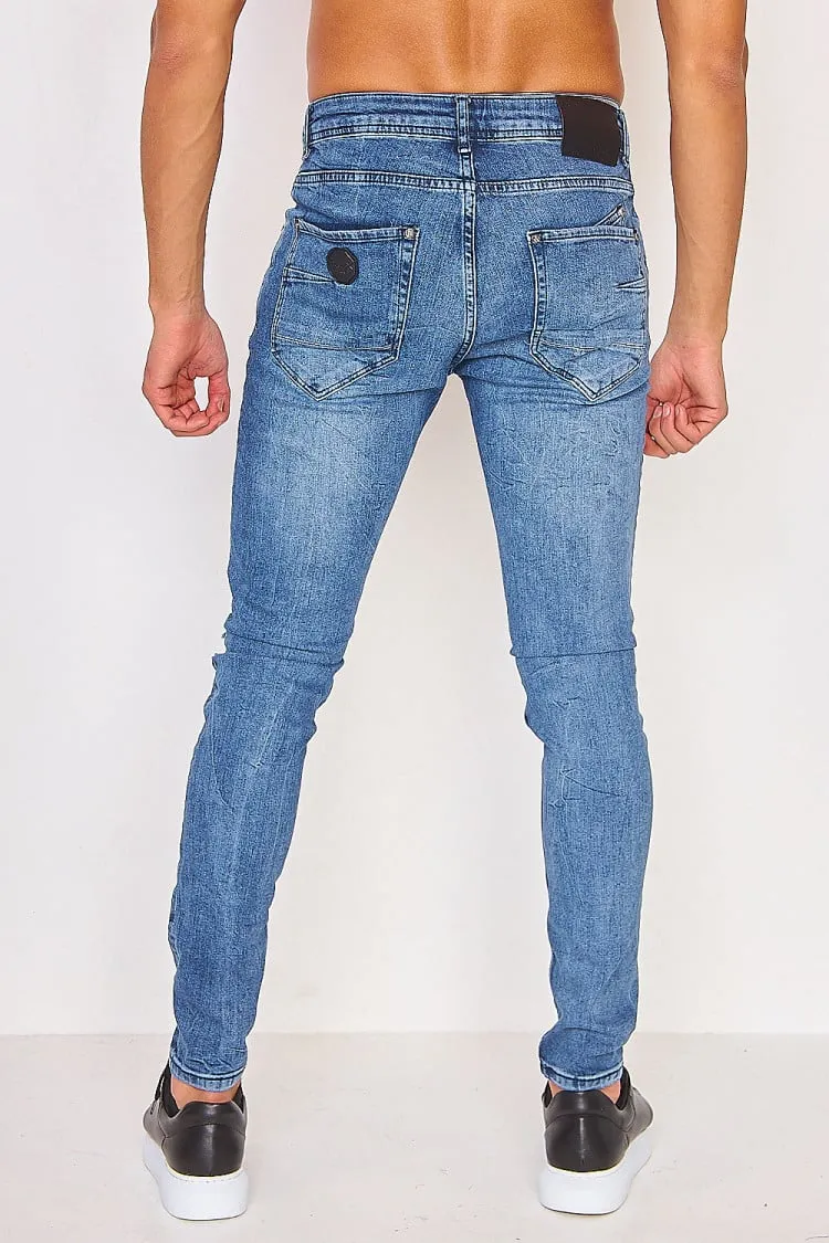 Jeans skinny bleu déchiré et griffé / Project X - TP21029