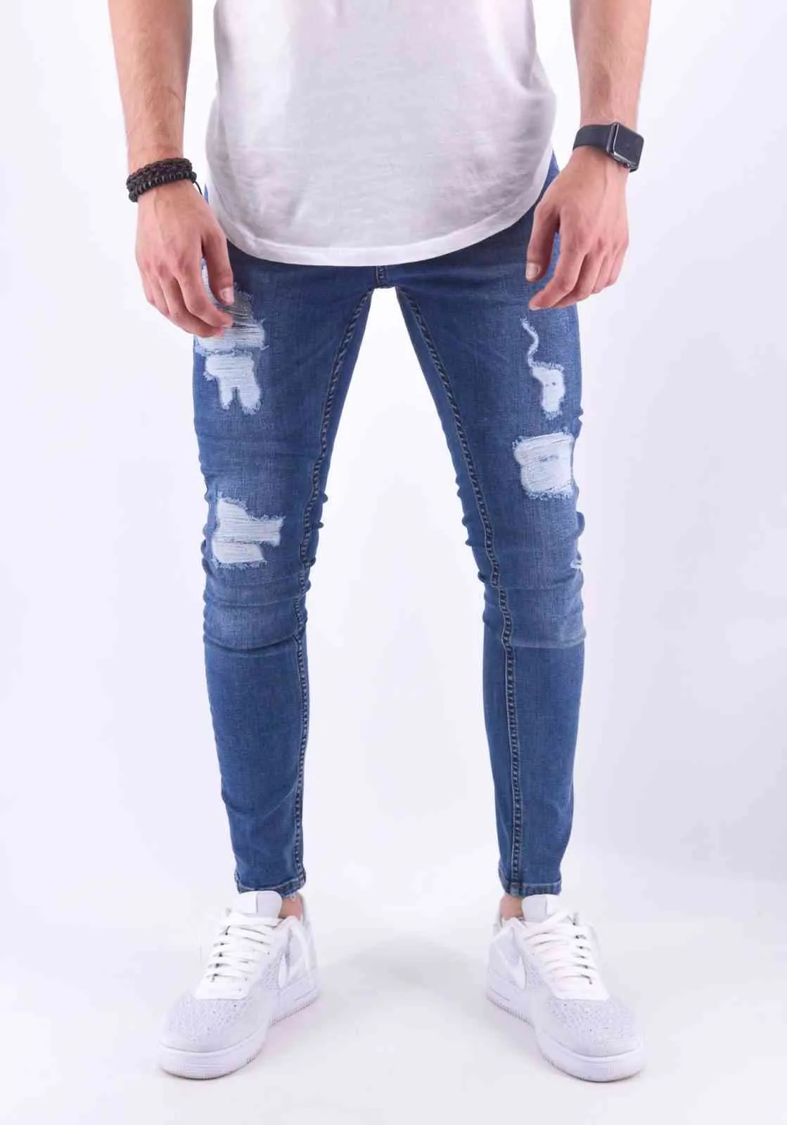 Jeans skinny bleu dégradé destroy homme | Mode Urbaine | 19€