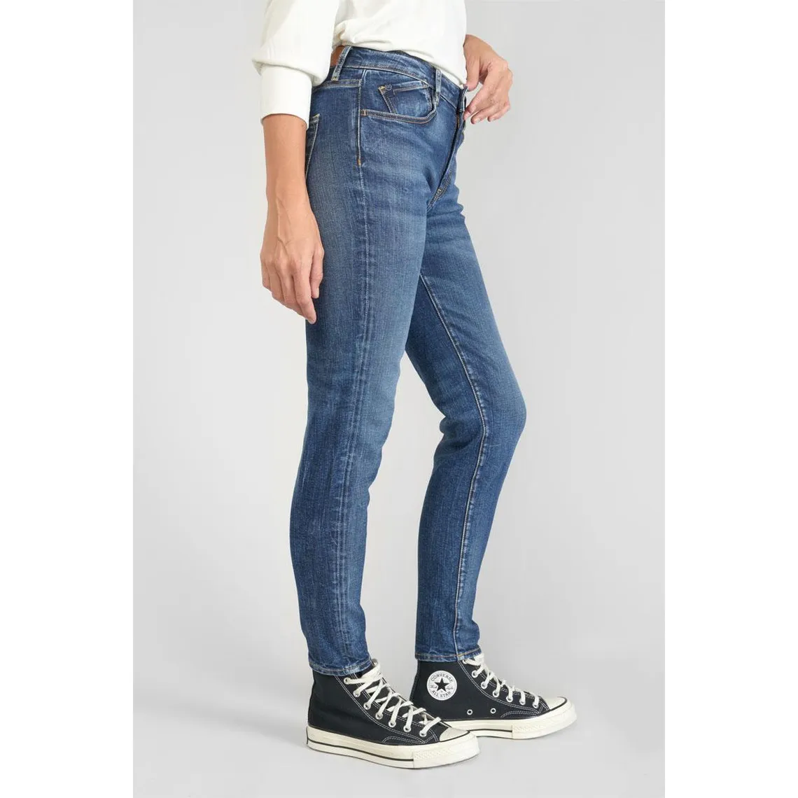 Jeans skinny taille haute POWER, 7/8ème bleu en coton Lise | 3 Suisses