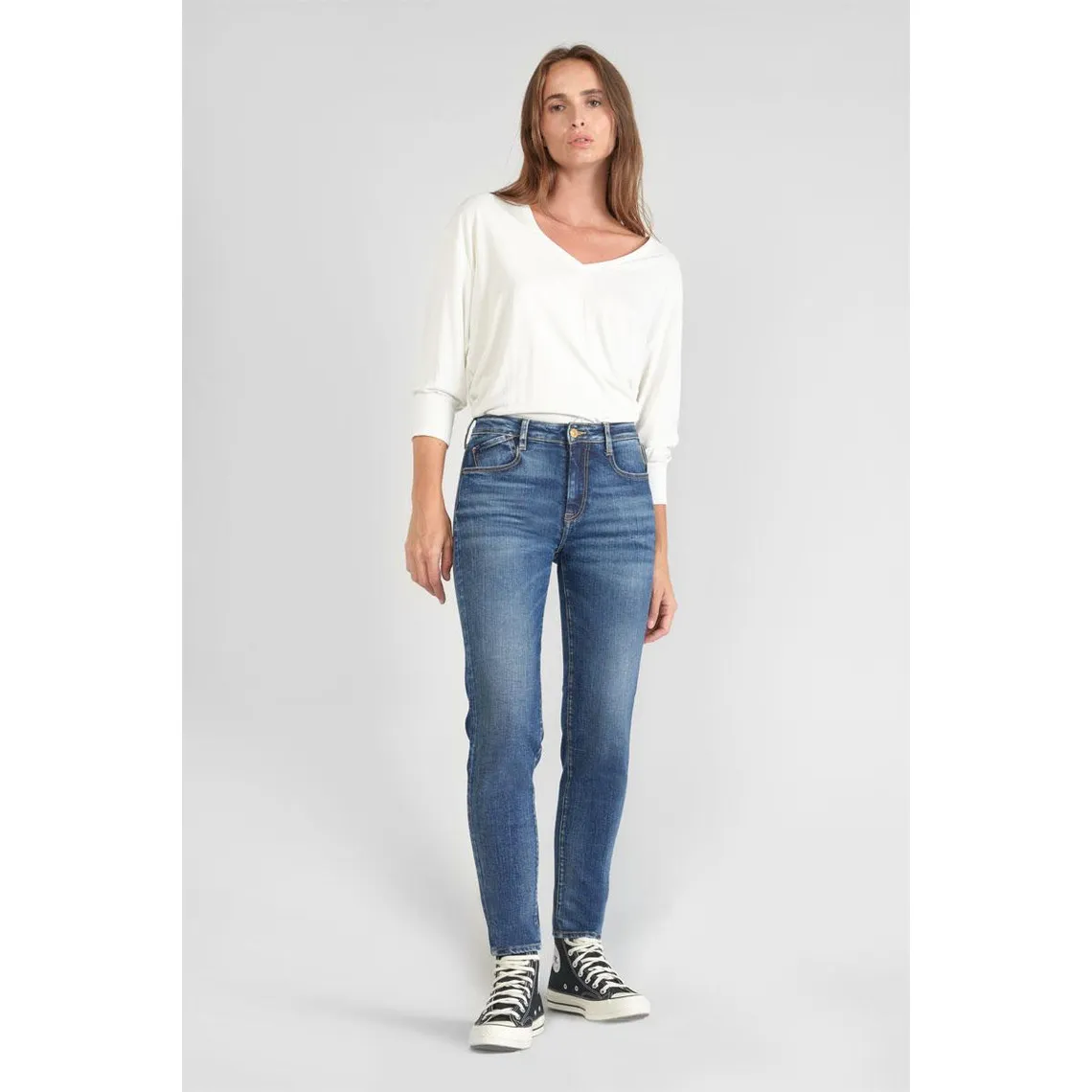 Jeans skinny taille haute POWER, 7/8ème bleu en coton Lise | 3 Suisses