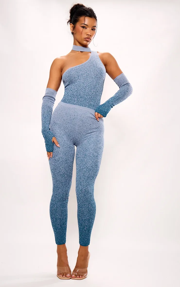 Legging découpé en maille tricot bleu sarcelle chiné