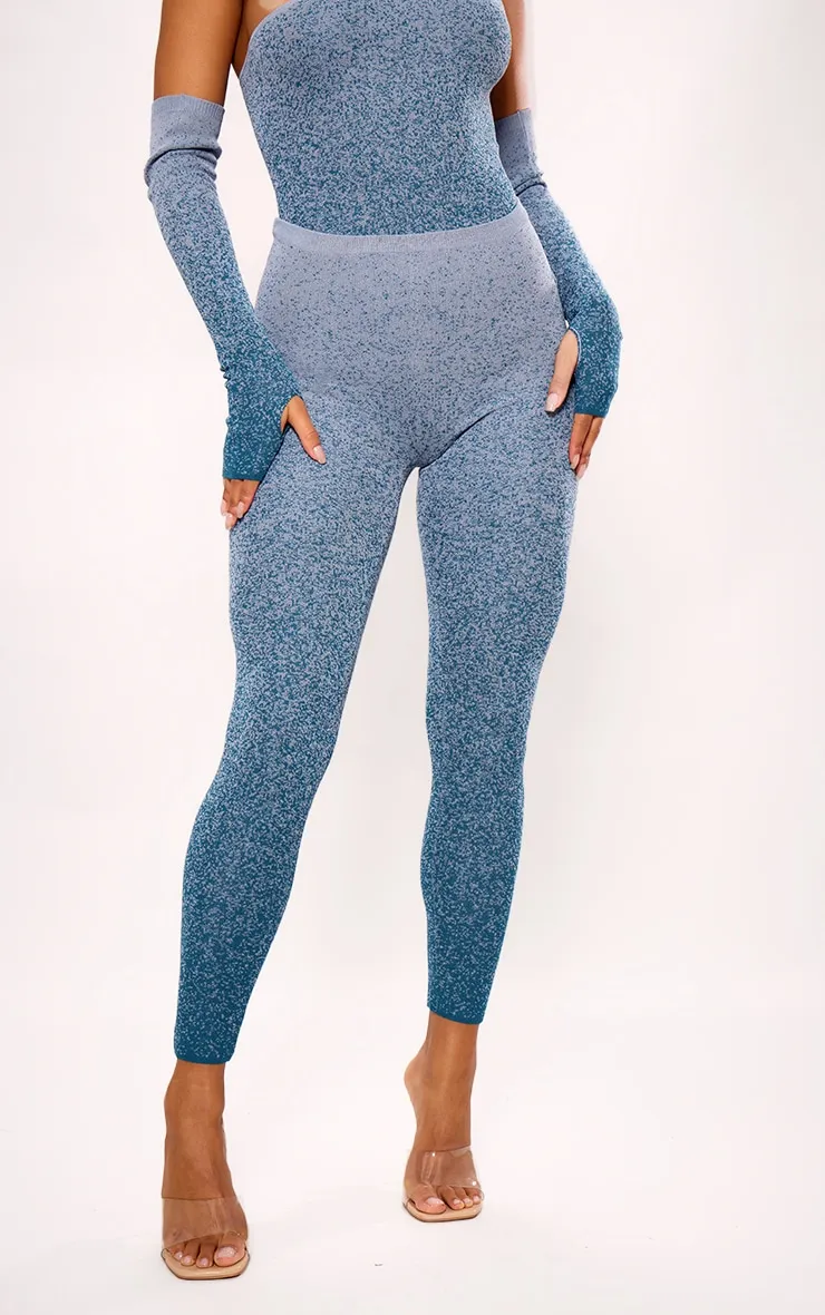 Legging découpé en maille tricot bleu sarcelle chiné