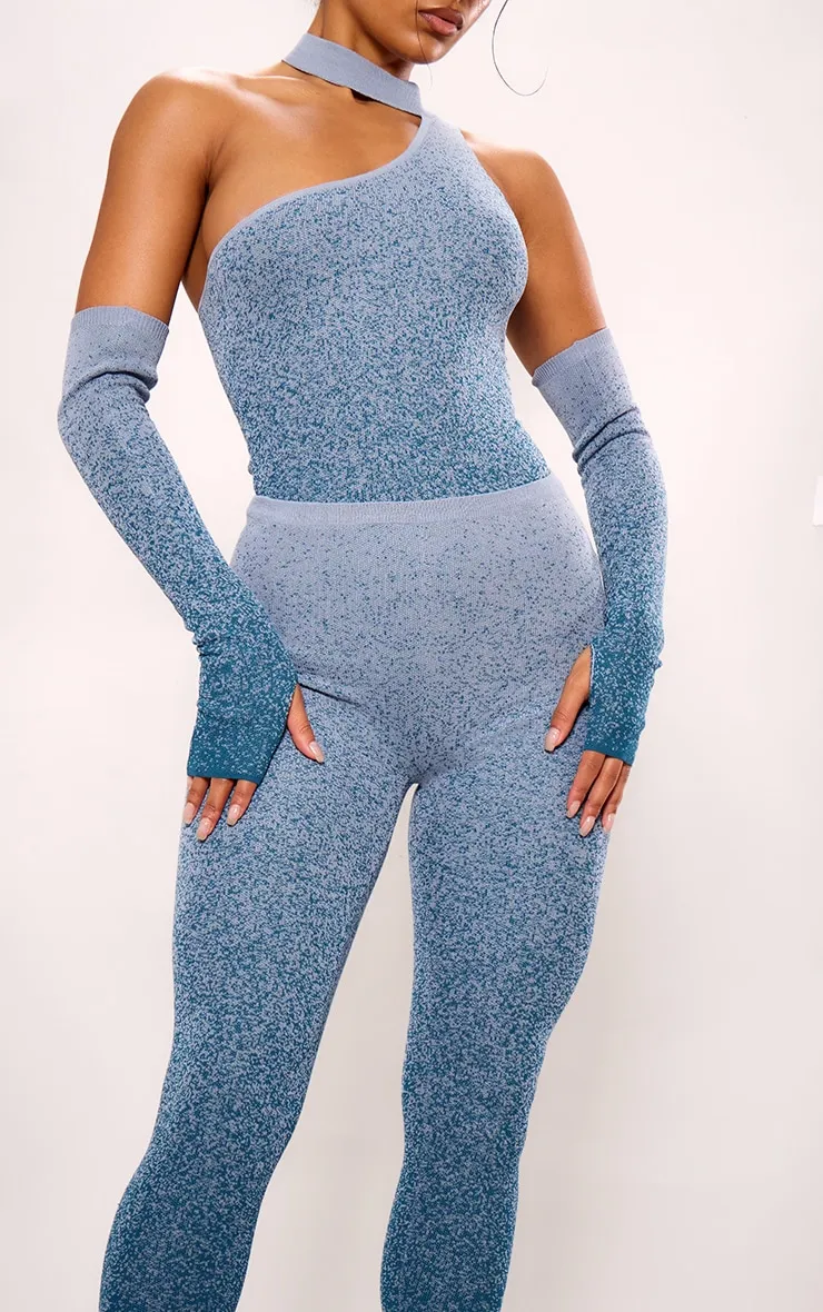 Legging découpé en maille tricot bleu sarcelle chiné