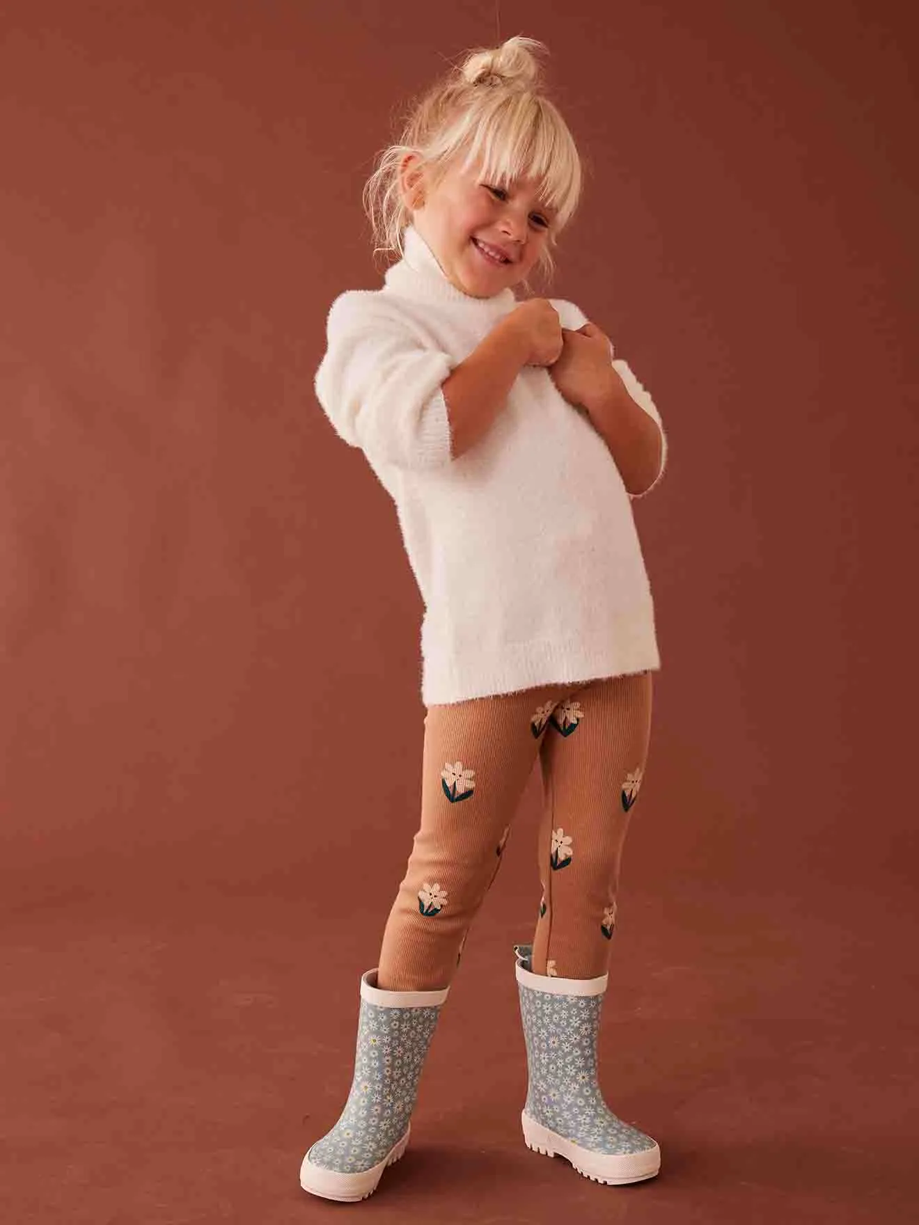 Legging imprimé en maille côtelée fille rose pâle - Vertbaudet