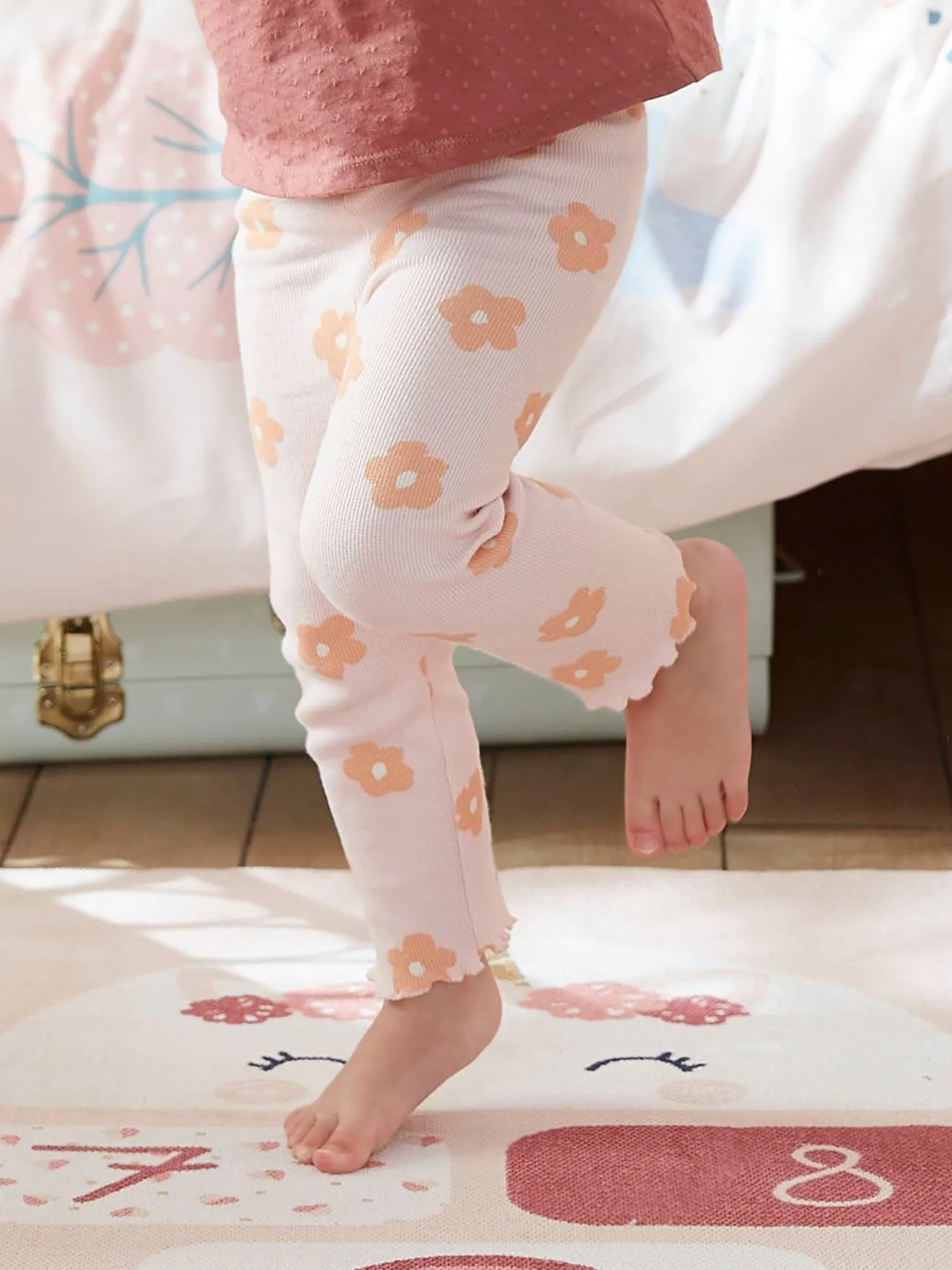 Legging imprimé en maille côtelée fille rose pâle - Vertbaudet