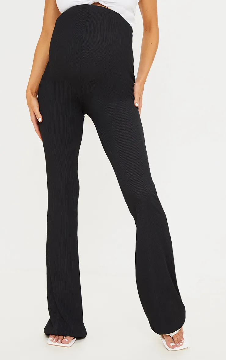 Maternité Legging de grossesse flare côtelé noir