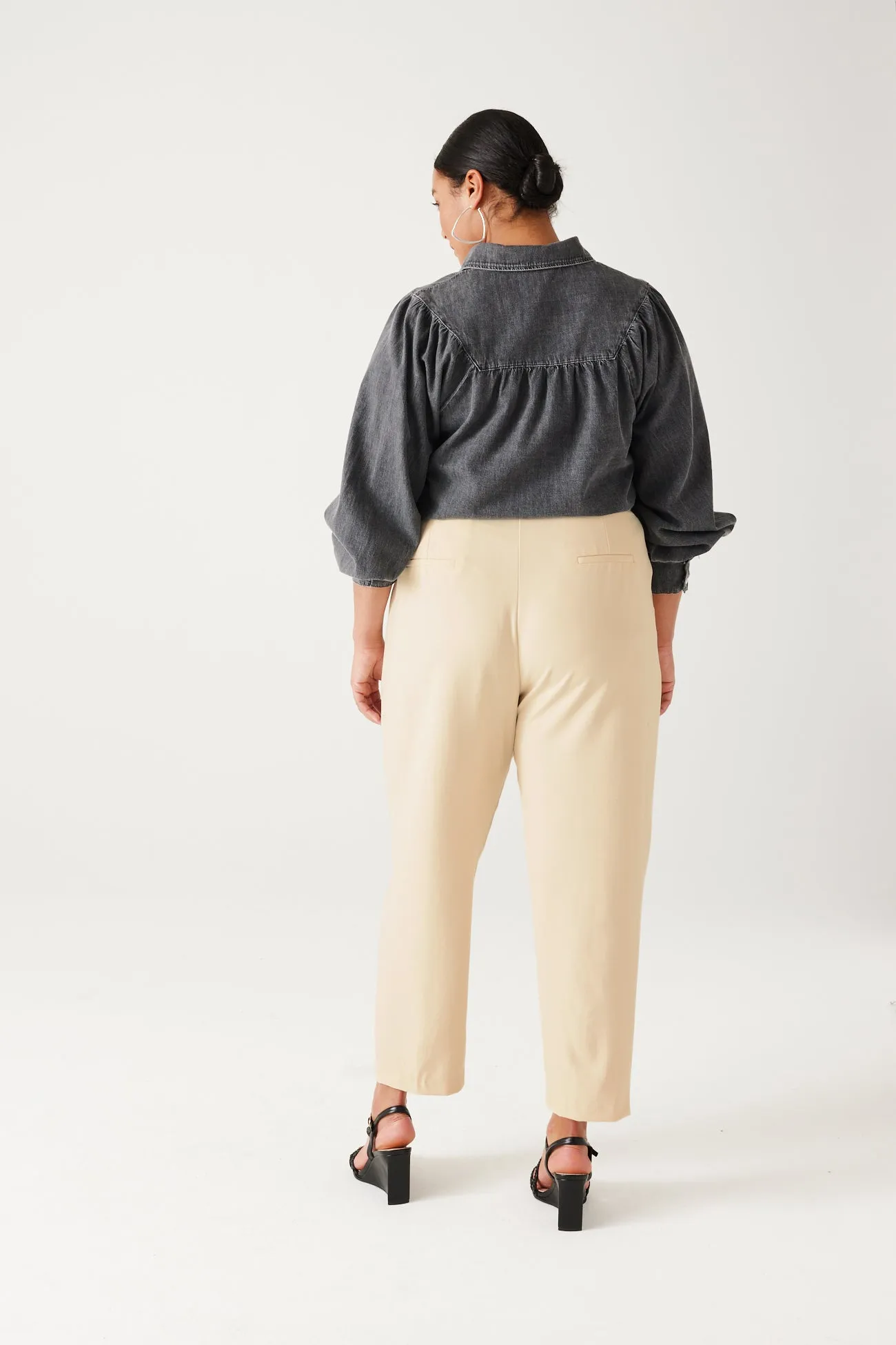 Pantalon carrot taille haute - Beige