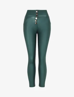 Pantalon ciré slim taille haute - Vert foncé