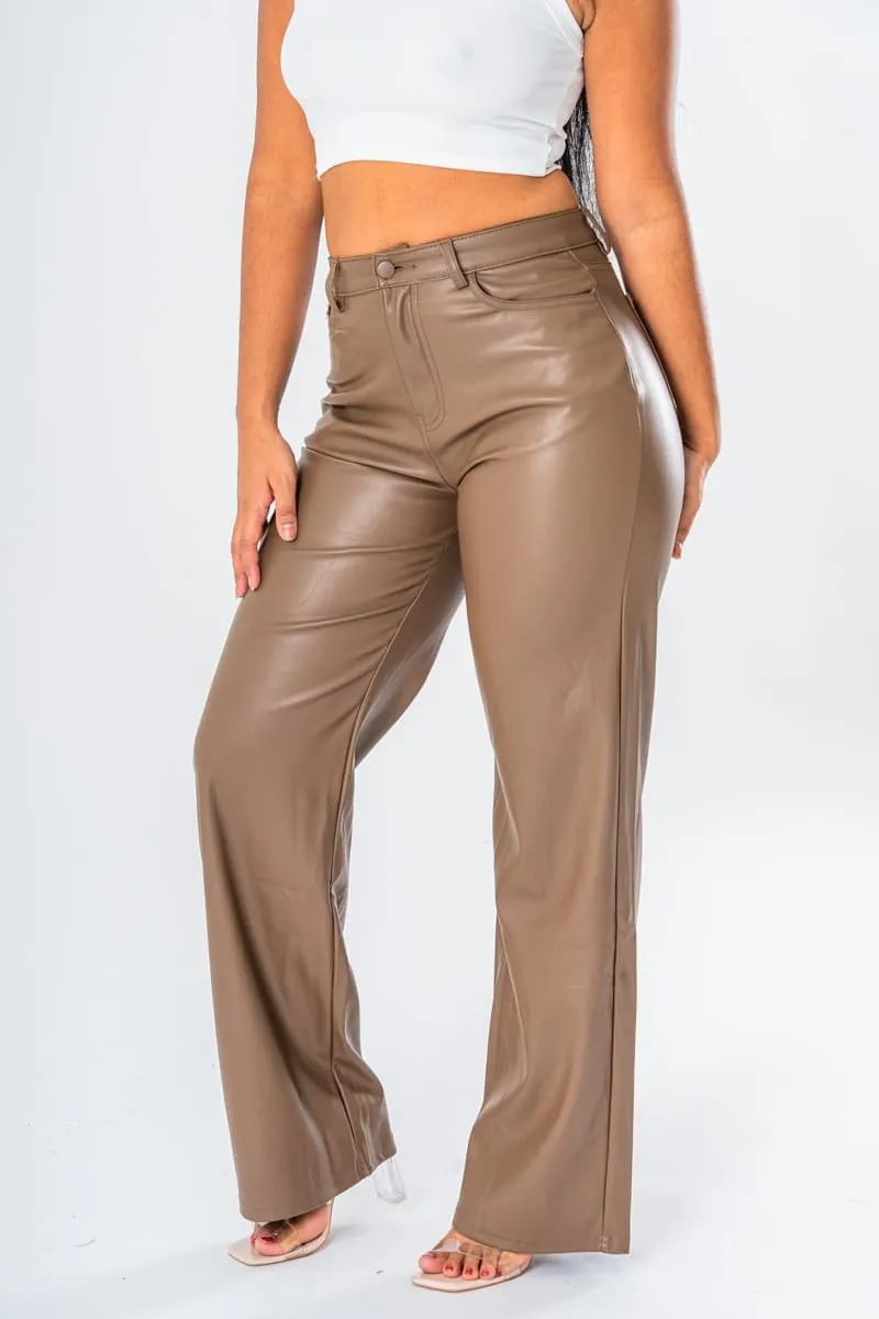 Pantalon coupe droite simili marron