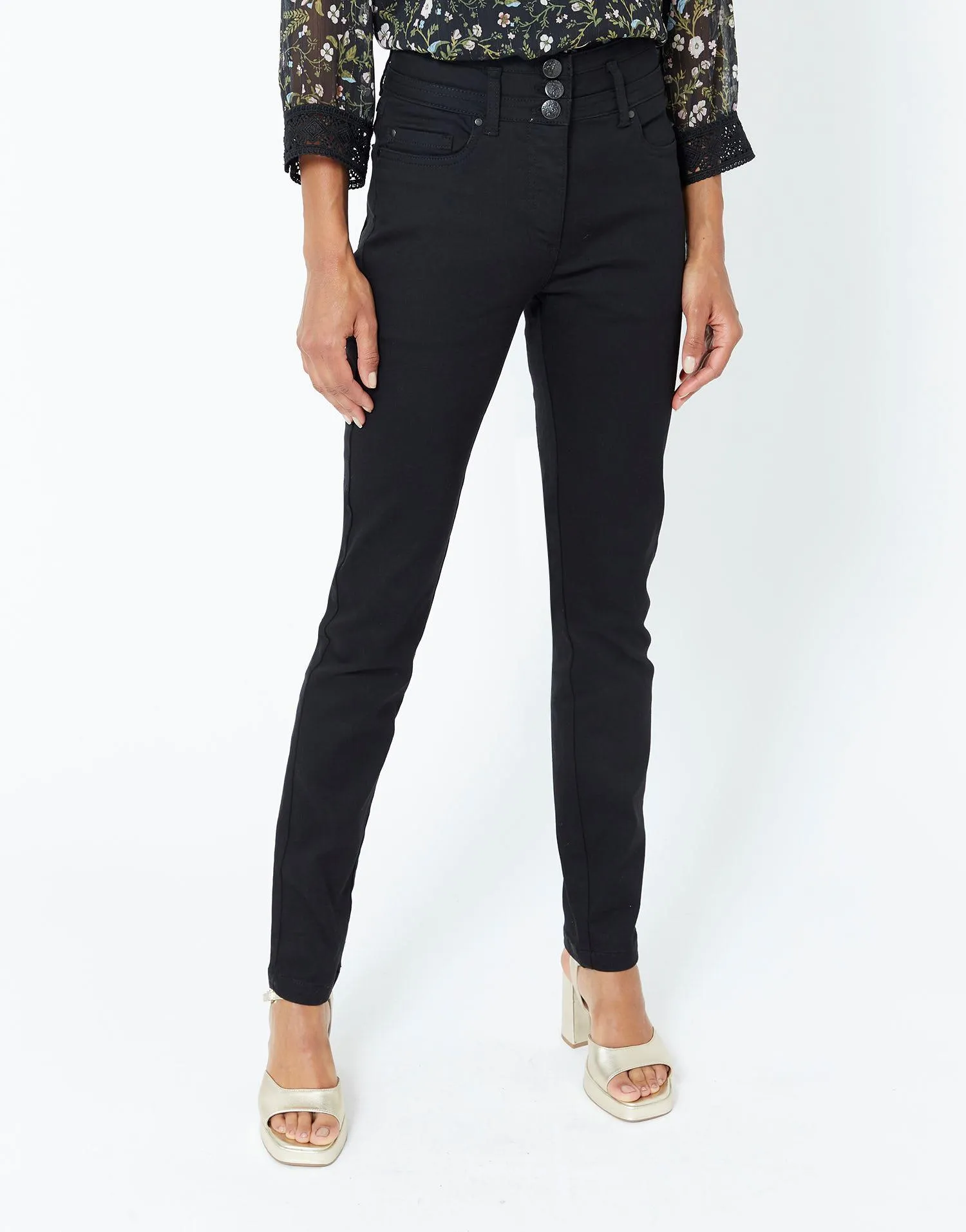 Pantalon long slim taille haute uni